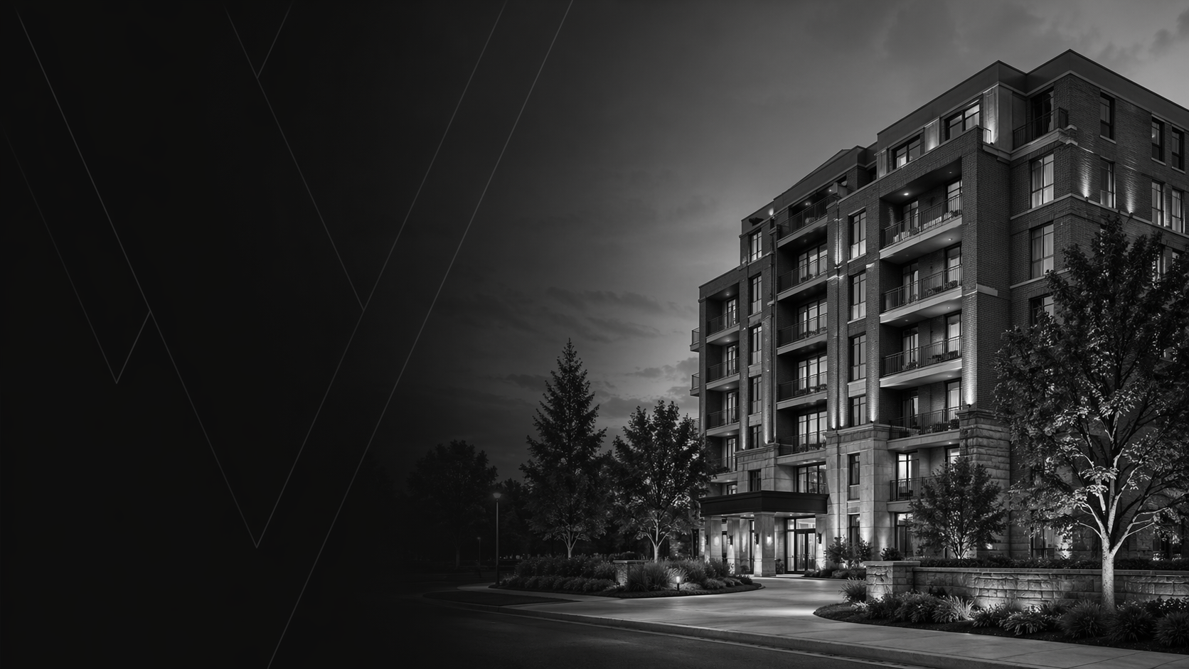 Modern multi-residential building at night
